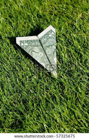 US Dollar Airplane and green grass, concept of Environmental Conservation