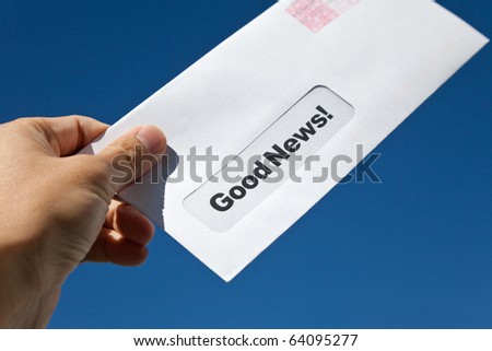 Good News,envelope and blue sky, concept of success
