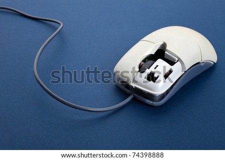 Broken computer mouse close up