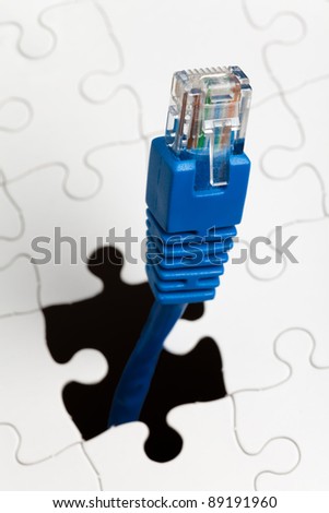 Puzzle and Network Cable, business concept of Solution