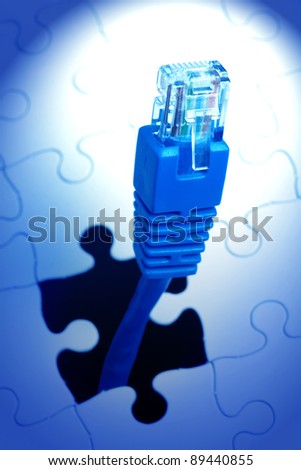 Puzzle and Network Cable, business concept of Solution