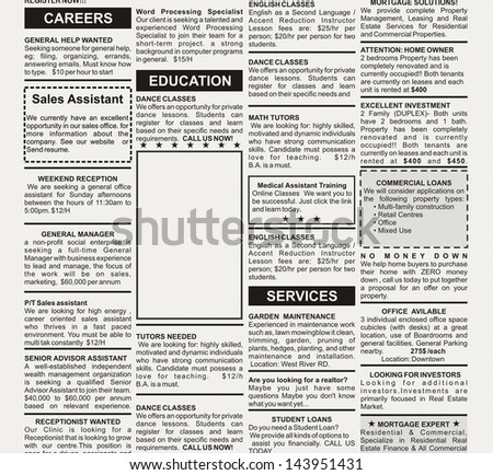 Fake Classified Ad, newspaper, business concept.