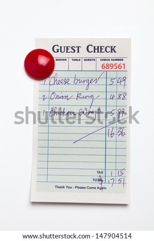 Guest Check, concept of restaurant order.