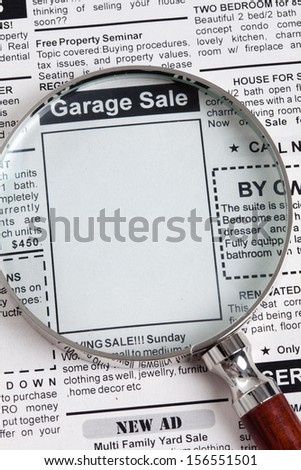 Fake Classified Ad, newspaper, Garage Sale concept.