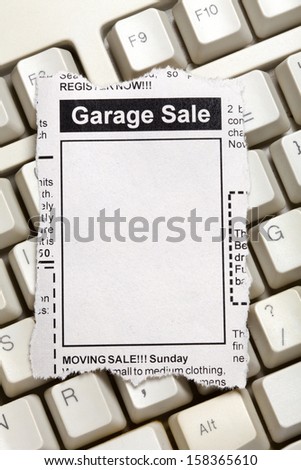 Fake Classified Ad, newspaper, Garage Sale concept.
