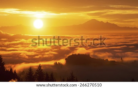 sunrise and Mt. Baker,  view from west Vancouver BC