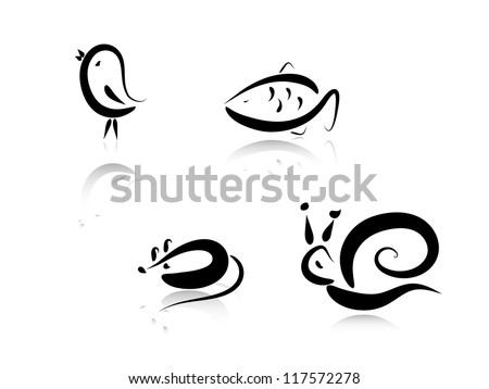 Stylized vector animal - bird, snail, fish, mouse
