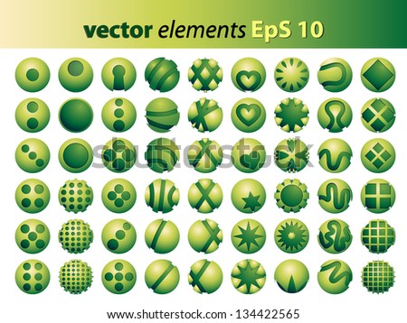 54 round green graphic elements with different motifs