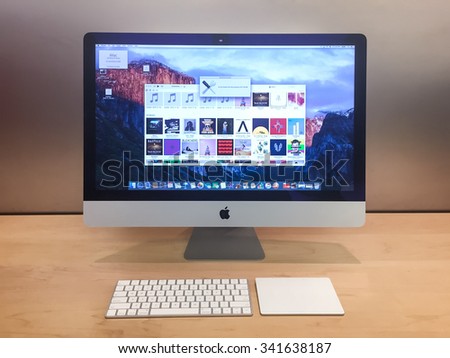 TORONTO, CANADA - NOVEMBER 20, 2015:  The new 27-inch iMac with Retina Display sits at the Apple Store.