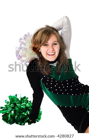 Happy girl in a Pom pon uniform