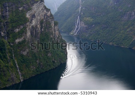 view of Geiranger fjord Norway with Cruise ship