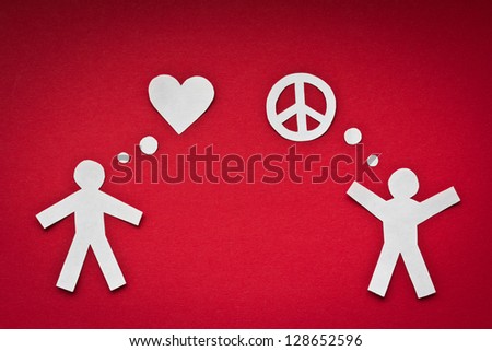 Paper people thinking about love and peace. Concept for love, pacifism, peace on the planet.