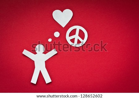 Paper person thinks about love and peace. With space for your text.