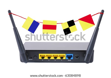 Wireless access point with signal flags between antennas.