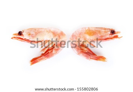 Close up of fresh boiled tiger shrimp isolated on white background