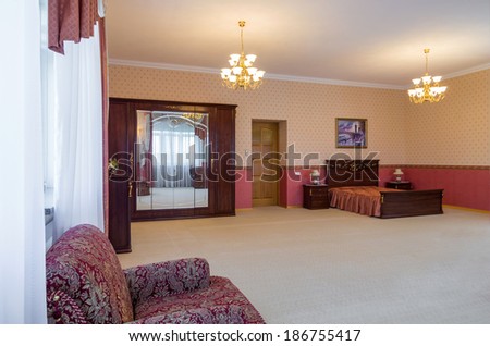 Bedroom classicism rose interior with paint on the wall
