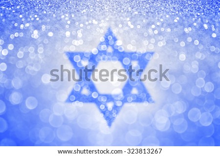 Abstract blue and white Jewish Hanukkah Star of David Israel sparkle glitter background