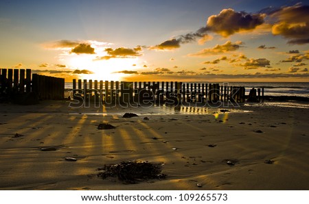 Sunset at Glen Moar Beach on the west coast of the Isle of Man