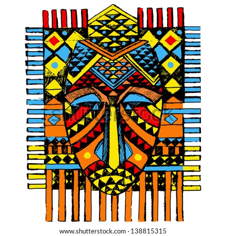 Hand drawn illustration Ornamental element.African mask Hand drawn illustration Ornamental element.African mask