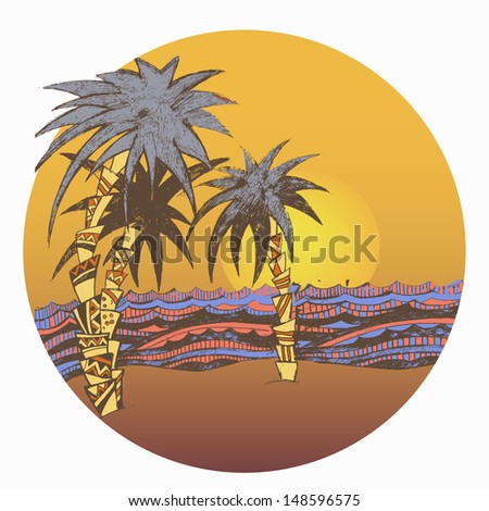 landscape, sea, Palm tree, beach