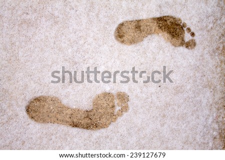 Footprint in the snow with no shoes