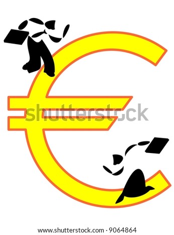 man and woman running with euro currency sign as background