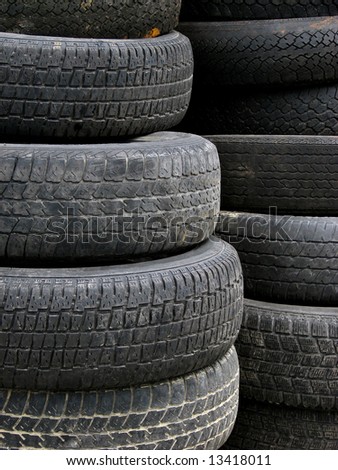 Old useless tires stacked up