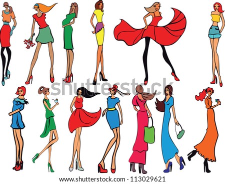 Young Women In Beautiful Clothes. Fashion Girls. Stock Vector