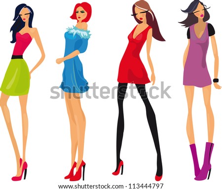 fashion shopping girls illustration set fashion shopping girls illustration set