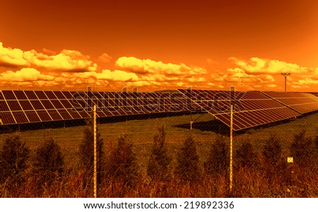 Solar energy panels in the sunset
