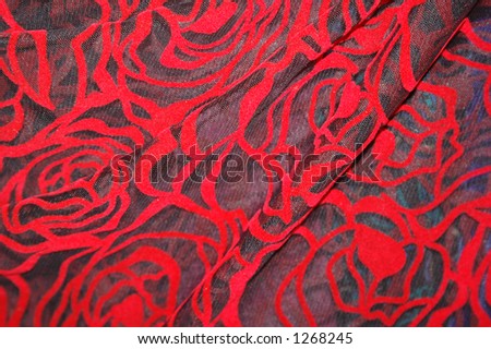 Red rose velvet on black mesh.