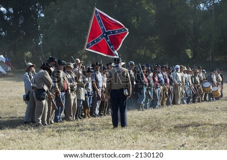 Confederate troops line up for battle.