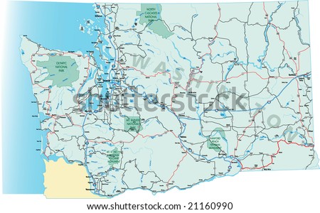 stock vector Washington state highway map with Interstates US highways stock vector Washington state highway map with Interstates US highways