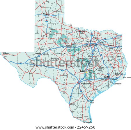 Highway  on Stock Vector Texas State Interstate And Us Highway Map 22459258 Jpg