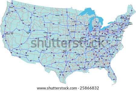 stock photo : Interstate Map of the continental United States with state 