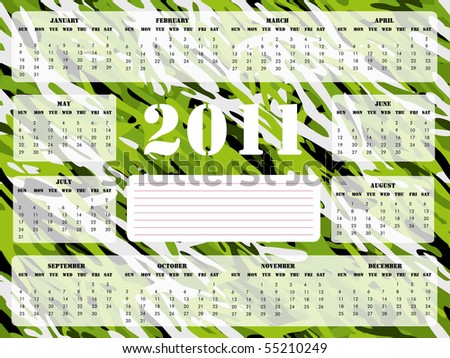 2011 calendar green. stock vector : A 2011 calendar on green camouflage background, Sunday start.