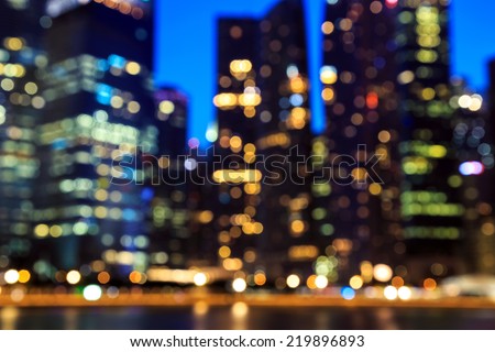 View of city night lights blurred bokeh background.