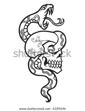 stock vector : Vintage Tattoo Snake and Skull