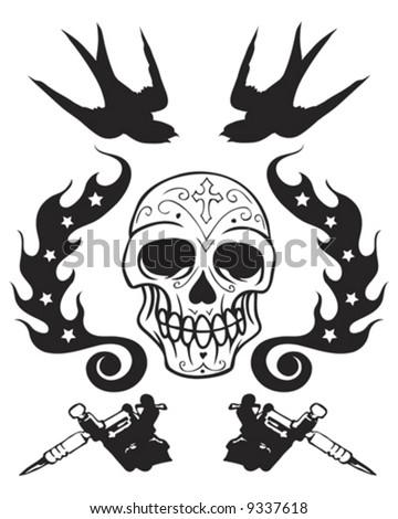 stock vector tattoo guns and skull