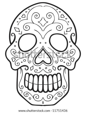stock vector ornate skull tattoo outline