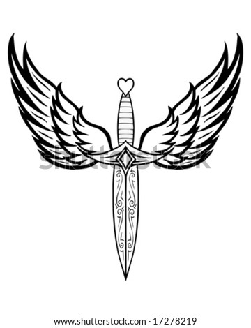 stock vector : winged tattoo knife