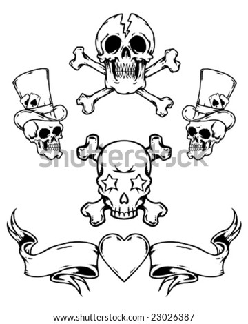 stock vector tattoo skulls and banner
