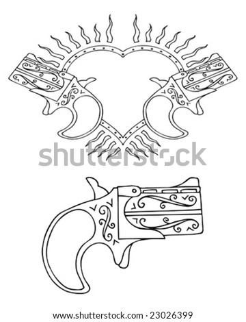 stock vector retro tattoo heart and gun