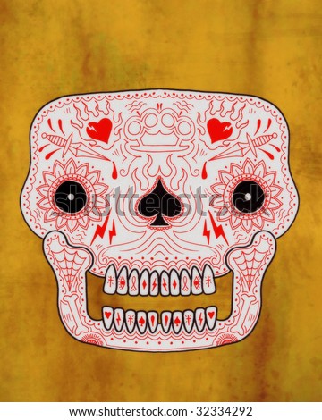 stock photo : ornate vintage tattoo sugar skull