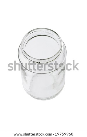 Top view of open glass container on white background