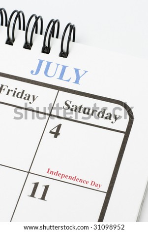 Calendar page showing 4th of July American Independence day