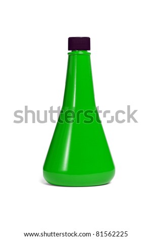 Funnel shape green plastic container with cap on white background