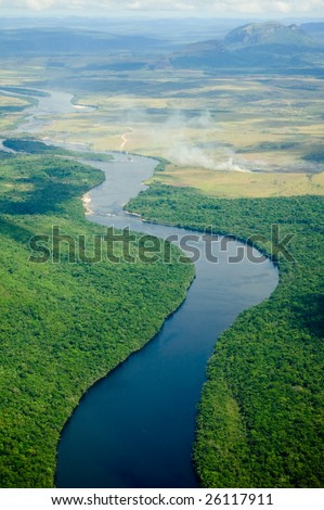 River flowing to the horizon in Venezuela.