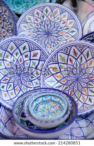 Roman china, porcelain.Colourful - blue, turquoise, orange, green, white- china, porcelain.  Plates, bowls, small, big.
