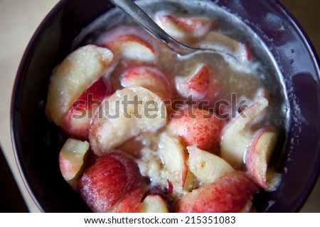 Apple compote, stewed fruit. Summer apples boiled with cinnamon, sugar and cloves in water. Could be used as sauce to different kinds of meet, especially pork.